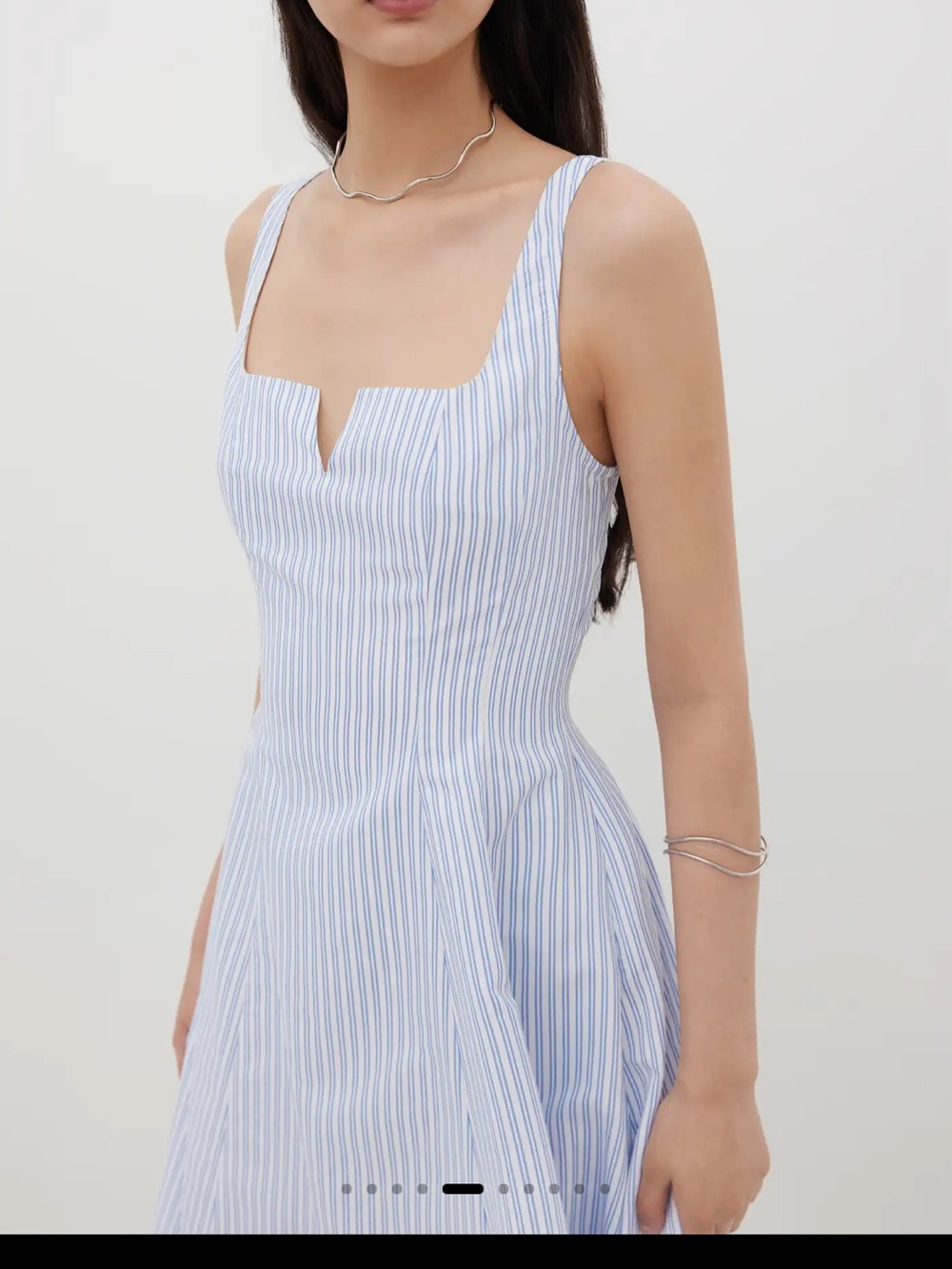 Cider Light Blue & White Striped Midi Fit-and-Flare Dress - Picture 5 of 12